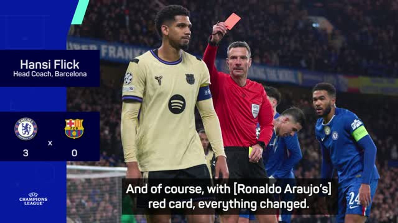 Hansi Flick Frustrated Over Ronald Araujo’s Red Card in Chelsea vs Barcelona Clash: “He Shouldn’t Have Tackled Like That”